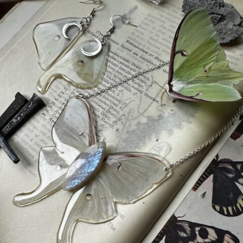 Luna Moth necklace and Earwing Set