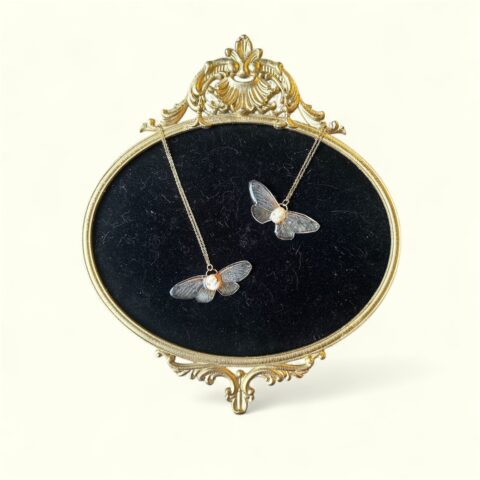 Vintage real shell cameo and cicada wings