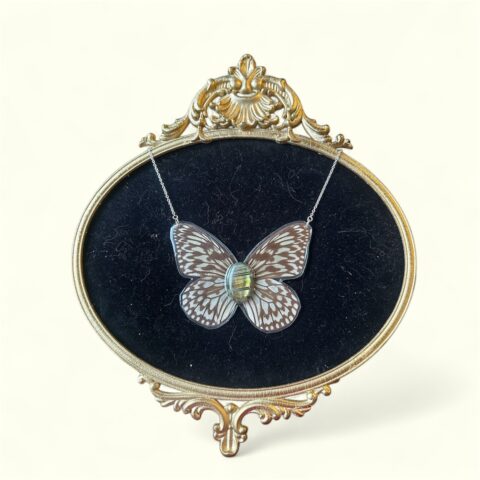 Rice paper butterfly sunset labradorite necklace